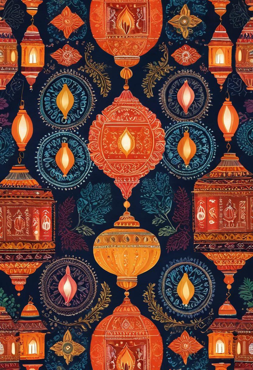 A vibrant collage depicting various Indian cultural symbols representing relationships and social connections, such as traditional wedding rituals, family gatherings, and communal celebrations. Include intricate patterns from Indian textiles, soft glowing lanterns, and ethnic motifs. The background features lush landscapes and festive atmospheres that emphasize unity and wisdom in relationships. super-realistic. vibrant colors. dynamic composition.